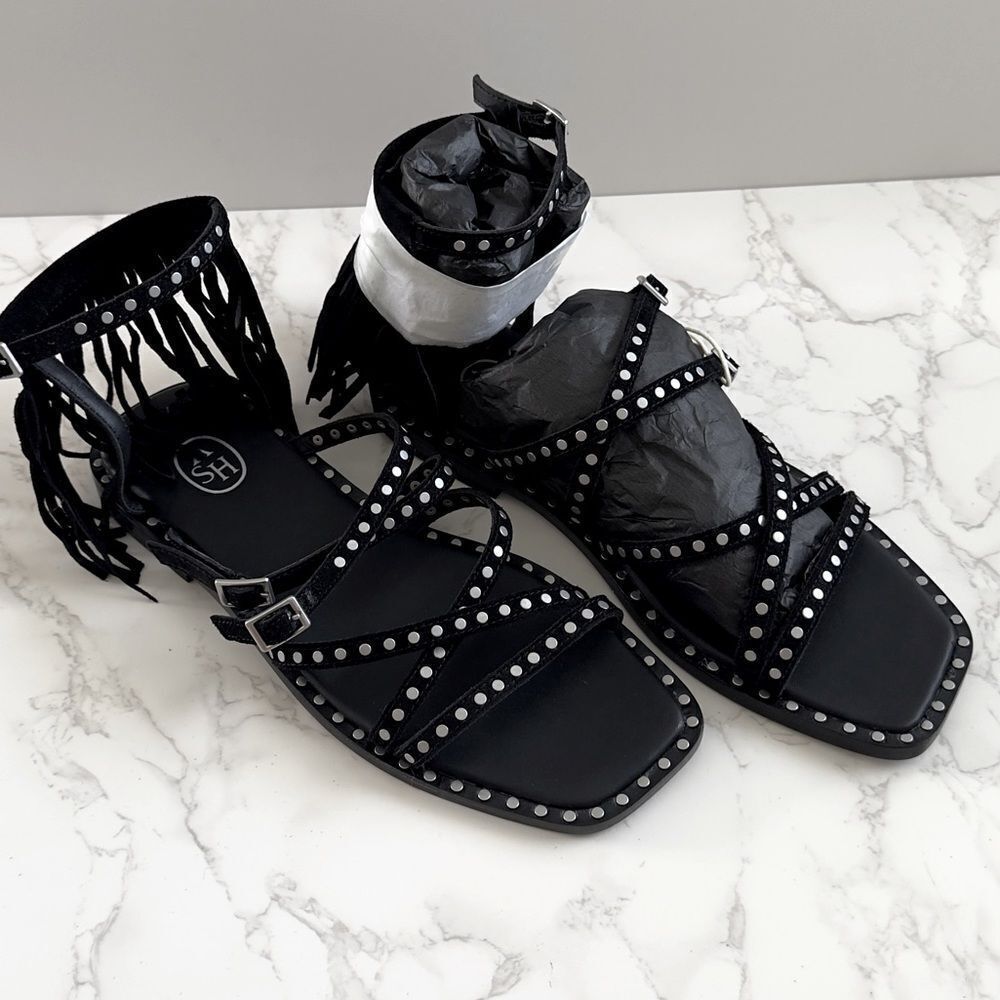 ⭕️ Ash Moon Black Studded Sandals with Edgy Design Suede 39 9 - Picture 3 of 7